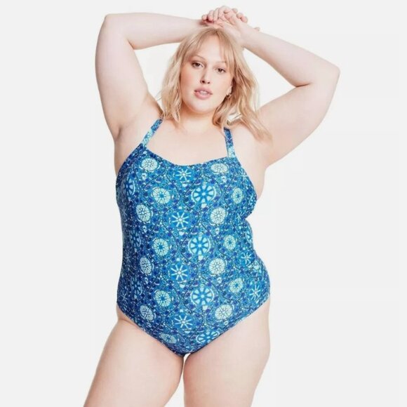 NWT RGODE x Target Zinnia Blue Floral Print One-Piece Swimsuit Size 2X - Picture 1 of 4